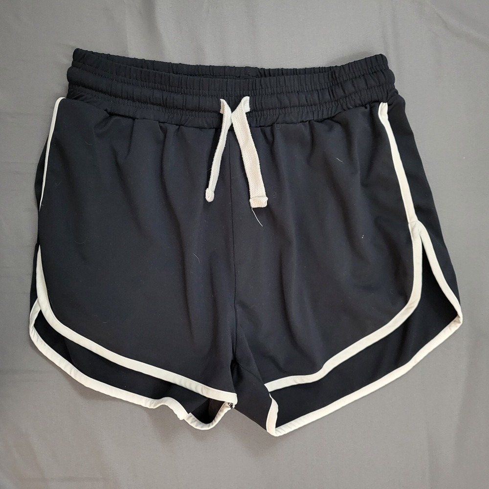 Yoho YoHa Womens 2XL Black Dolphin Athletic Shorts White Trim Elastic Waist 2XL